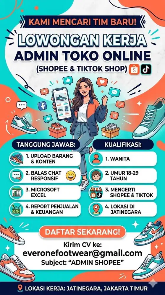 DICARI ADMIN SHOPEE DAN TIKTOK