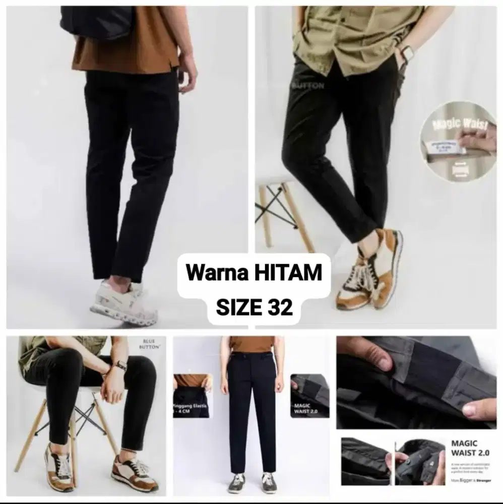 Celana Panjang Chino Pria Slim Fit Panjang Hitam size 32 like new