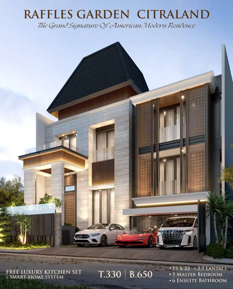 Dijual Rumah Mewah American Modern Raffles Garden Citraland Surabaya