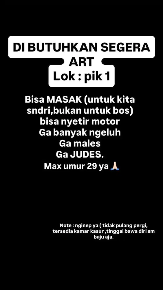 DIBUTUHKAN ART SECEPATNYA