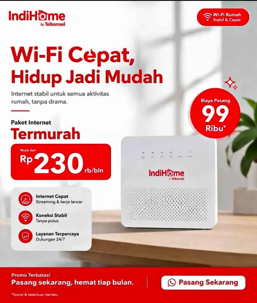 Wi-fi indihome internet termurah 100% fiber optik jaringan terbaik
