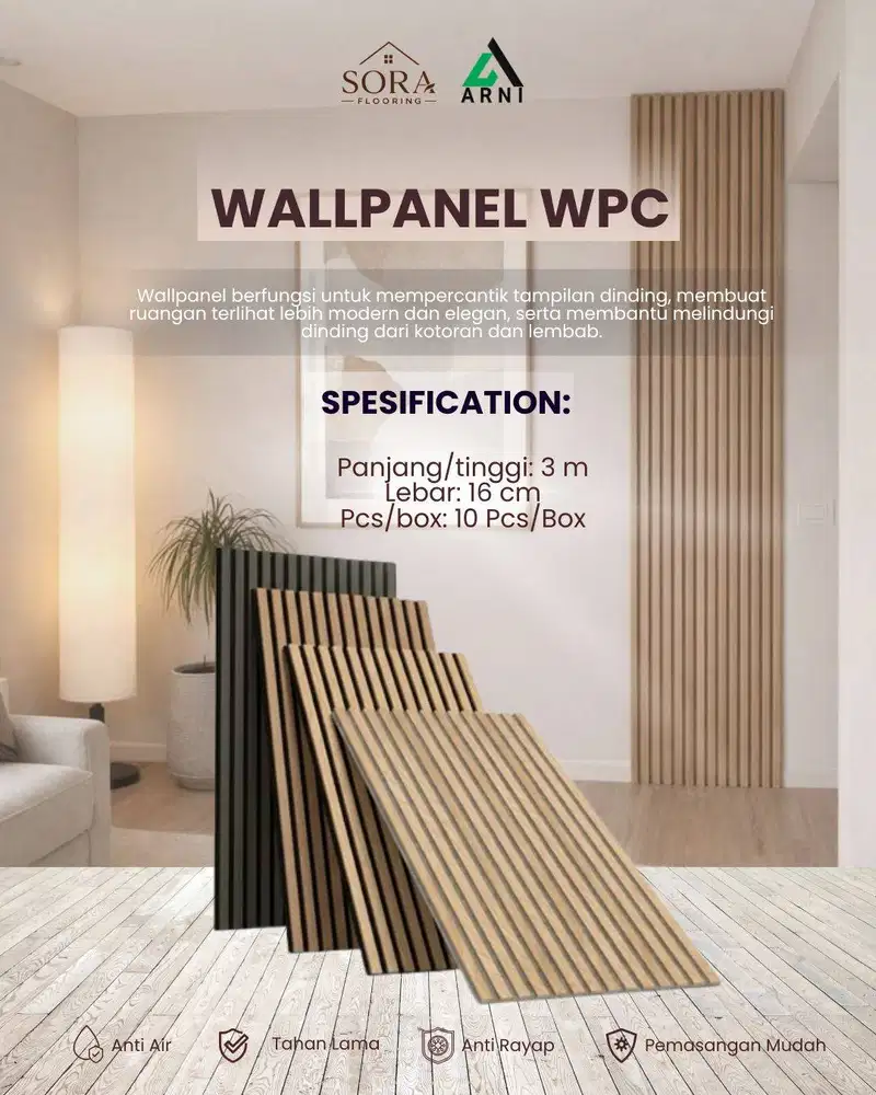 Wallpanel WPC Arni Ukuran 3 m x 16 cm Anti Rayap Harga Per Lembar