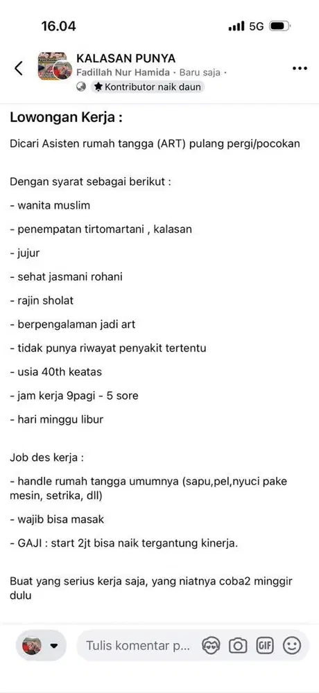 Lowongan Kerja ART pulang pergi