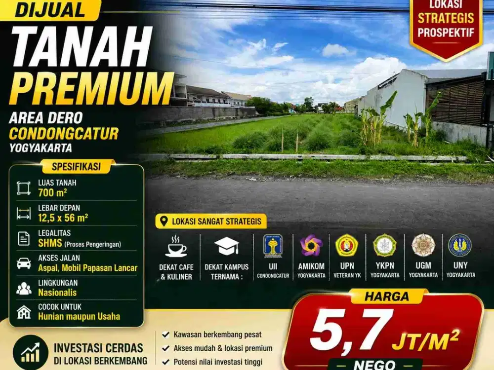 DIJUAL TANAH PREMIUM AREA DERO CONDONGCATUR