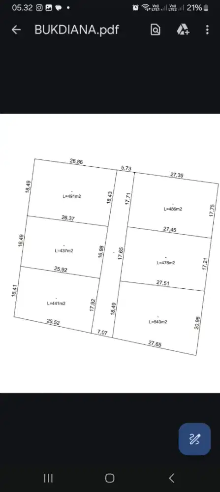 Dijual tanah luas 441 m ² di Metro Pusat