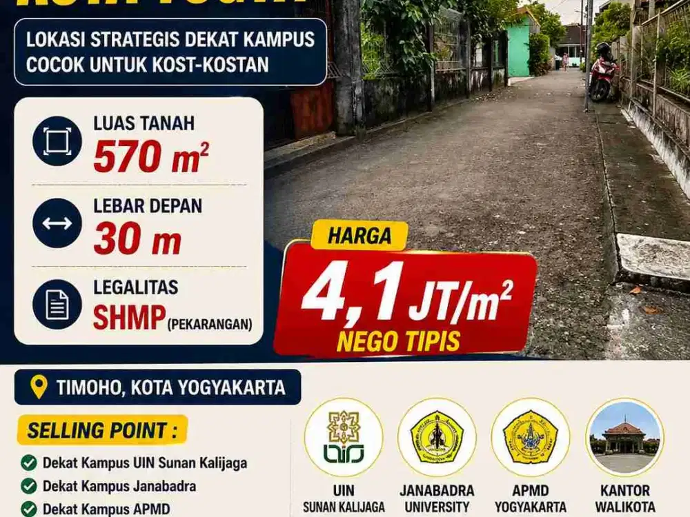 Tanah Murah Area Timoho Jogja Dekat Kampus UIN Cocok Buat Kost