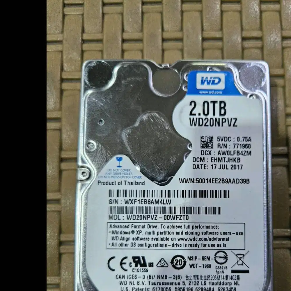 Hardisk sata server WD biru 2TB 2.5inch Rpm 7200 N-HP
