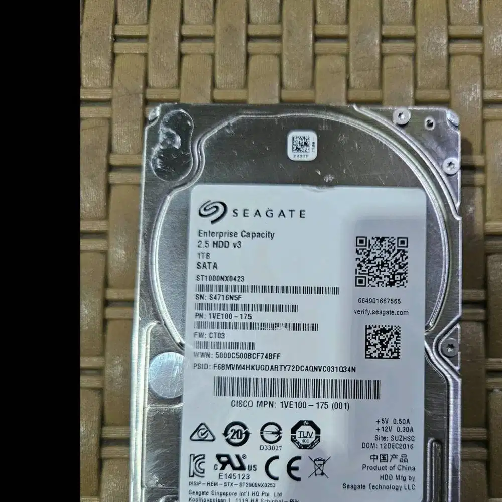 Hardisk sata server 1TB Seagate 2.5inch Rpm 7200 N-PH