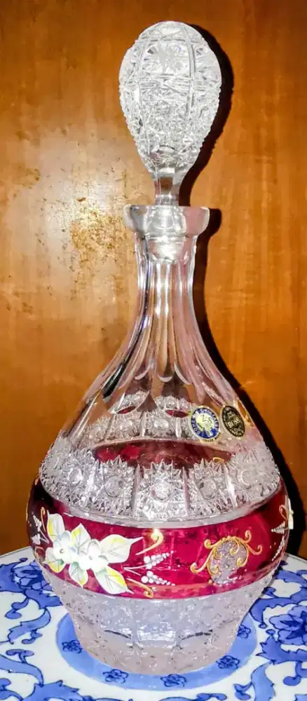 Vintage Decanter Kristal Bohemia Czech Ruby Red Original