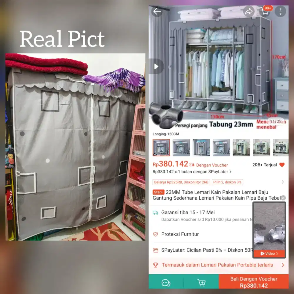 Lemari Rakit Panjang 150cm Anti Roboh Kokoh Kuat Dgn Sambungan Baja