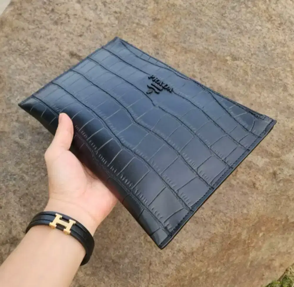Clutch Prada Croco Black Hitam for men tas handbag cowo keren