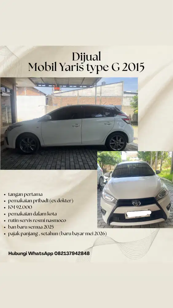 toyota yaris tipe G manual tahun 2015
