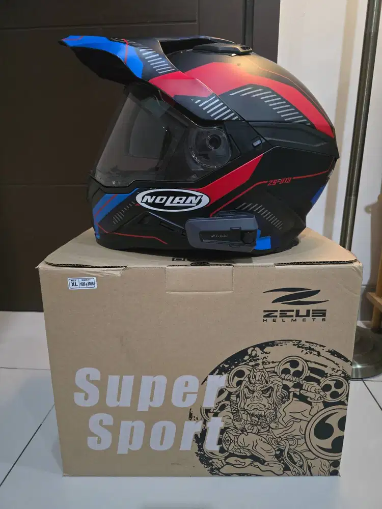 HELM ZEUS ZS 913 M BLACK BF19 RED BLUE DOFF ADVENTURE DOUBLE VISOR