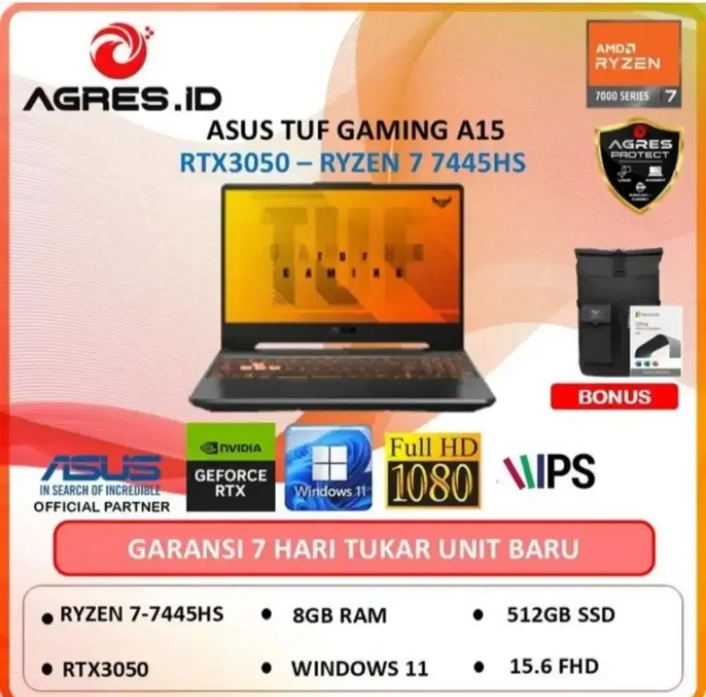 ASUS TUF 15 FA506NCG RYZEN 7 7445HS RTX3050 8GB 512GB
