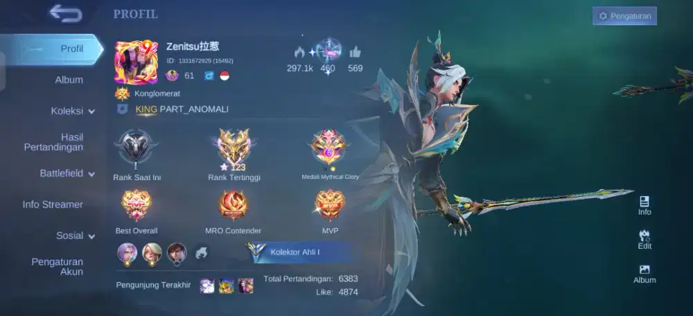 Akun mlbb collector Ling wr bagus ex imo
