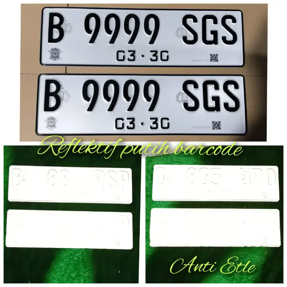 Plat mobil reflektif putih barcode Anti etle