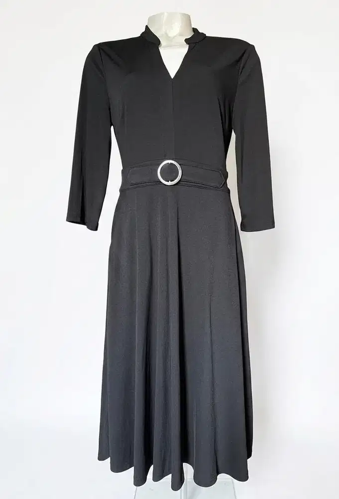 Zalora black midi wrap dress with long sleeves and a matchin