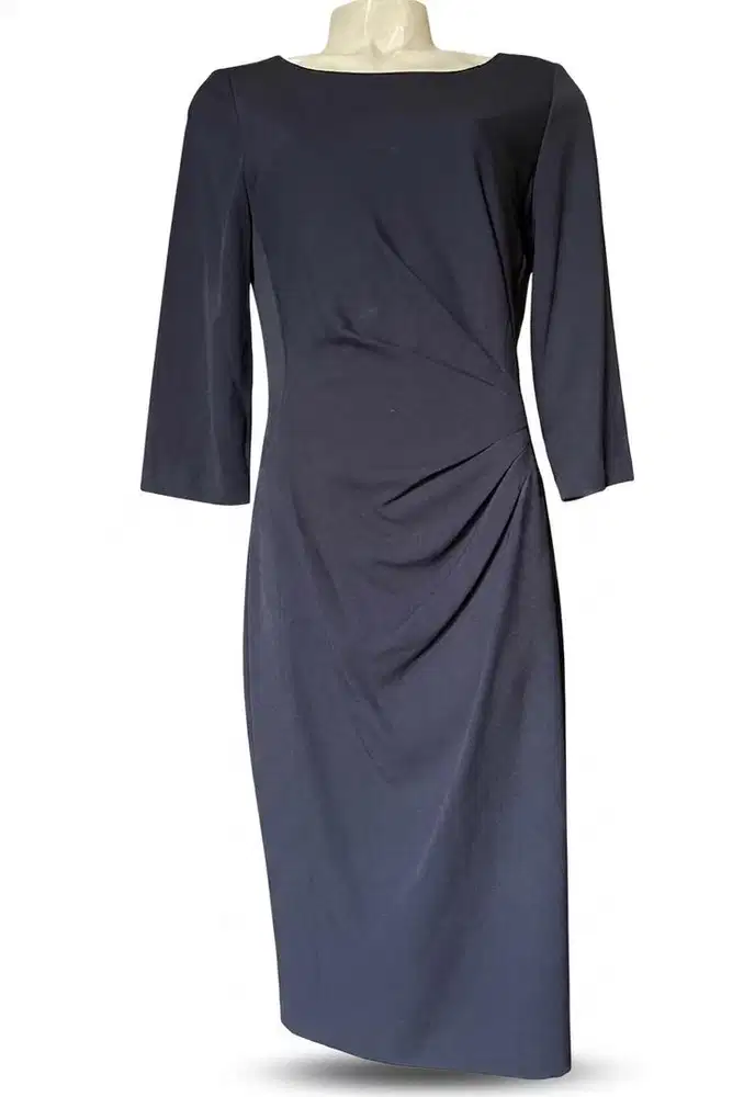 Marks & Spencer Collection navy draped side midi dress.
