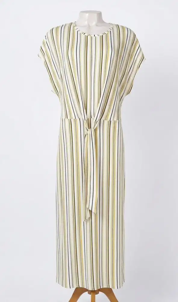 Max Fashion Striped Midi Dress with Extended Sleeves and Tie