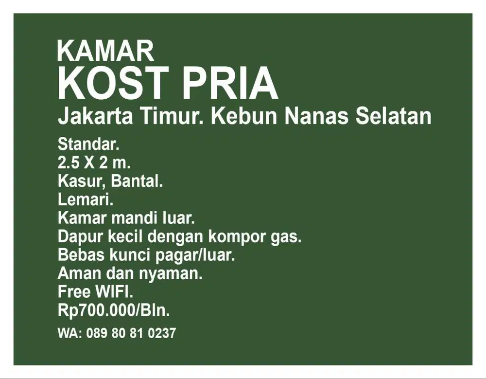 Kost Wanita harga untuk 1 or
