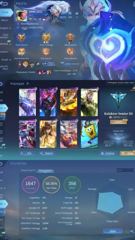 AKUN MOBILE LEGEND KOLEKTOR SENIOR III EX GLORY