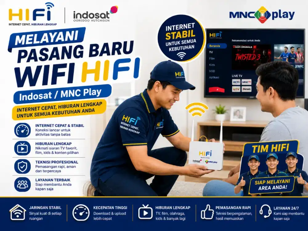Jasa pasang baru wifi Hifi Indosat/ Mnc Play