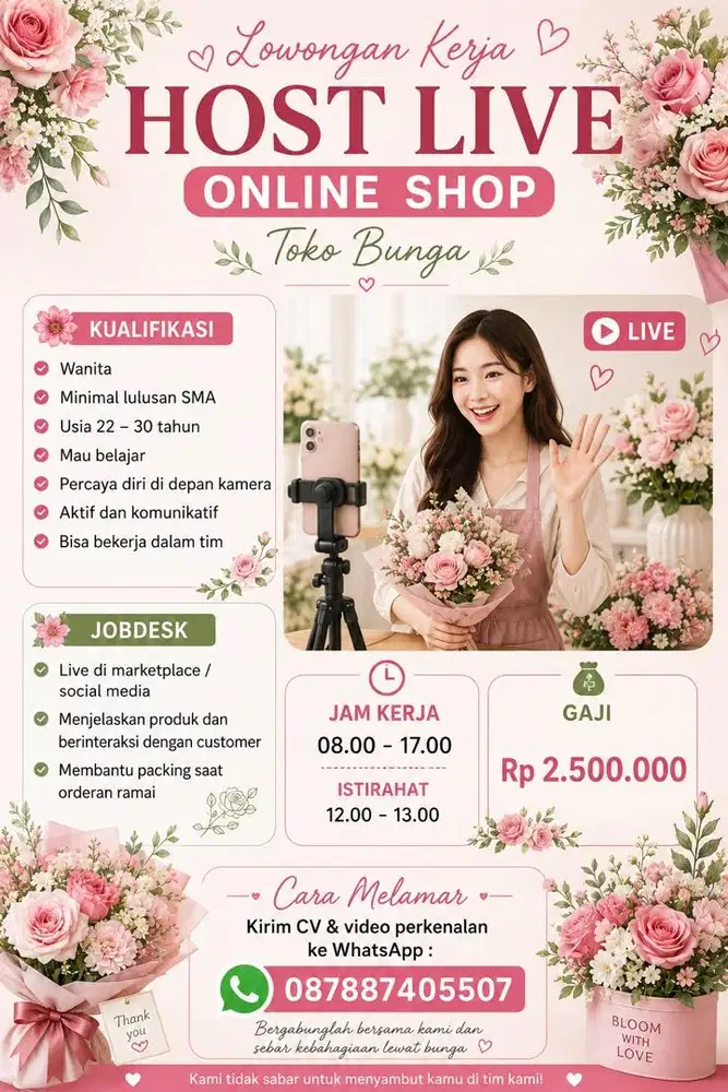 Lowongan kerja Host Live Online shop