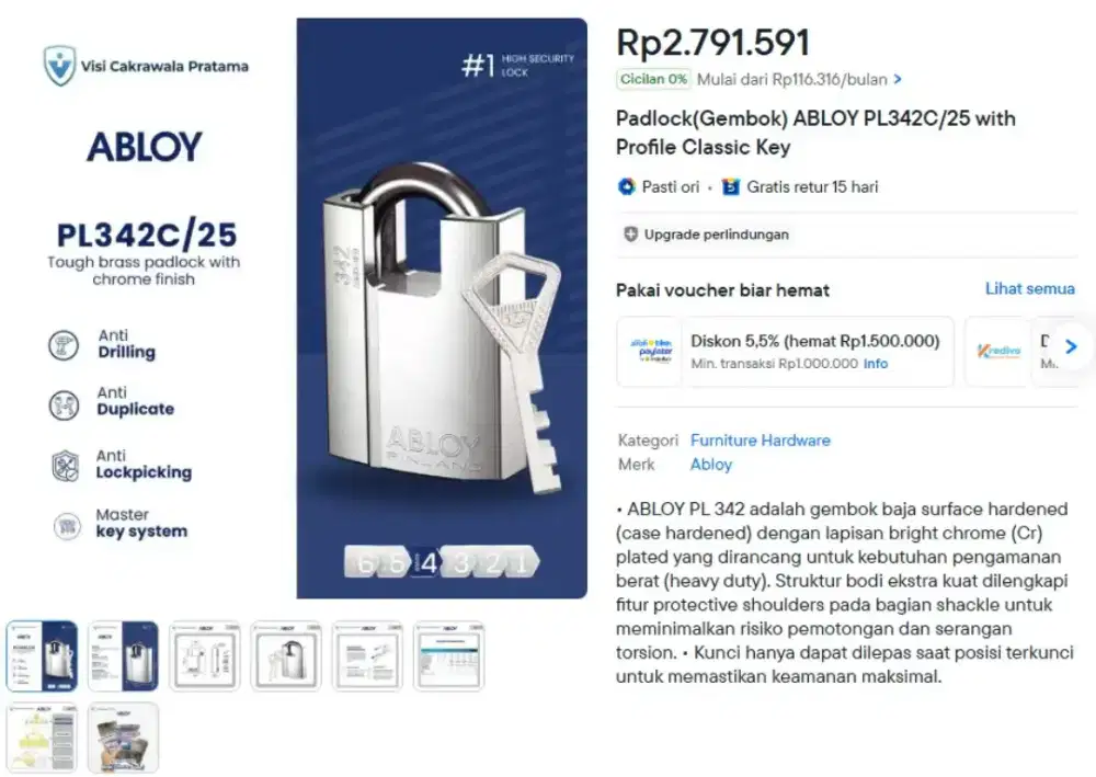 dijual gembok ABLOY barang masih baru blm pernah kepai