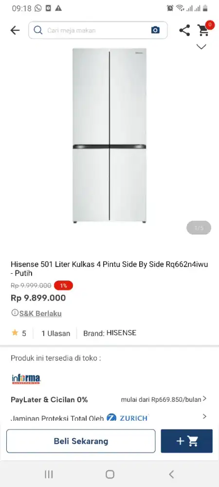 Hisense kulkas 4pintu inverter