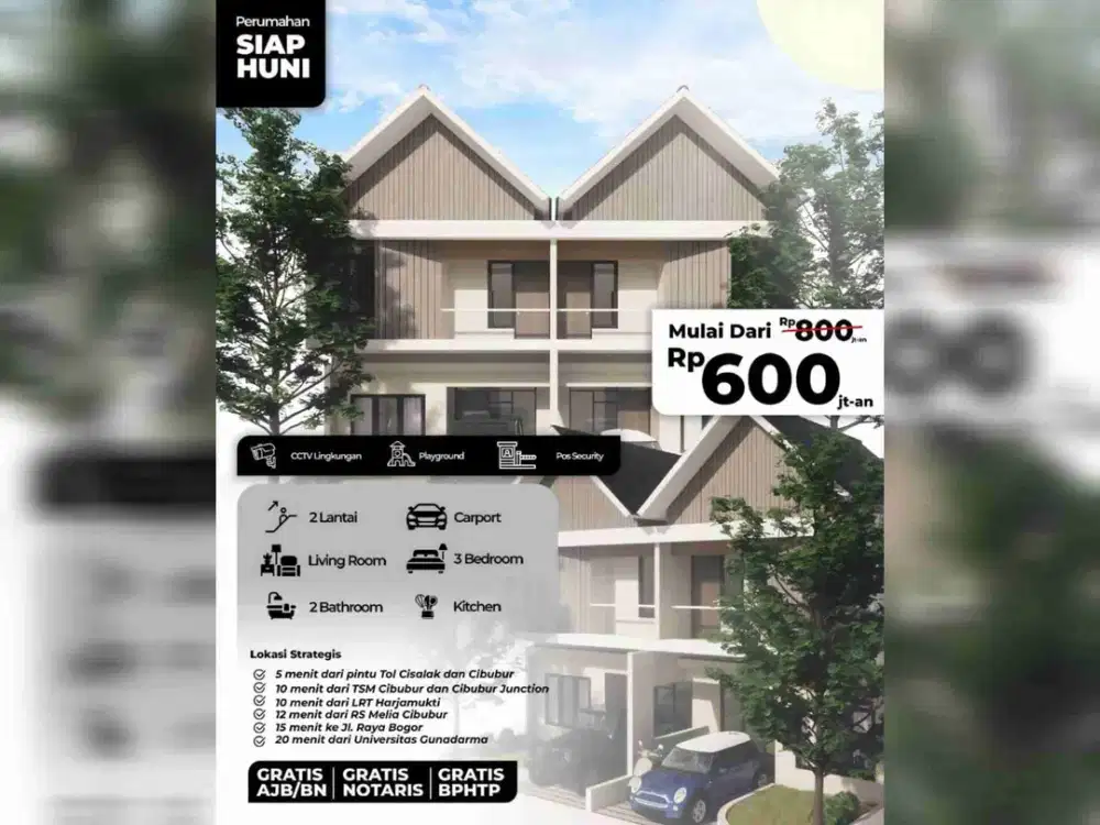 Rumah Siap Huni. Dekat Tol Cimanggis, Cisalak, Cijago. Stasiun LRT Cuma 5 menit. DP 0% dan Free Biaya2