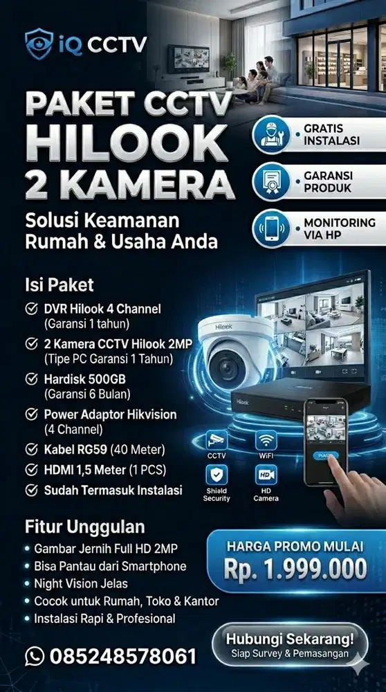 Paket CCTV HILOOK 2 Kamera 2 Mp Garansi 2 Tahun