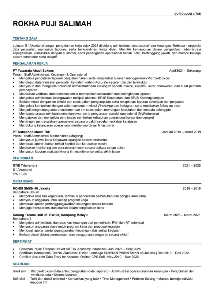 Mencari Pekerjaan Administrasi / Finance / Accounting / Operasional