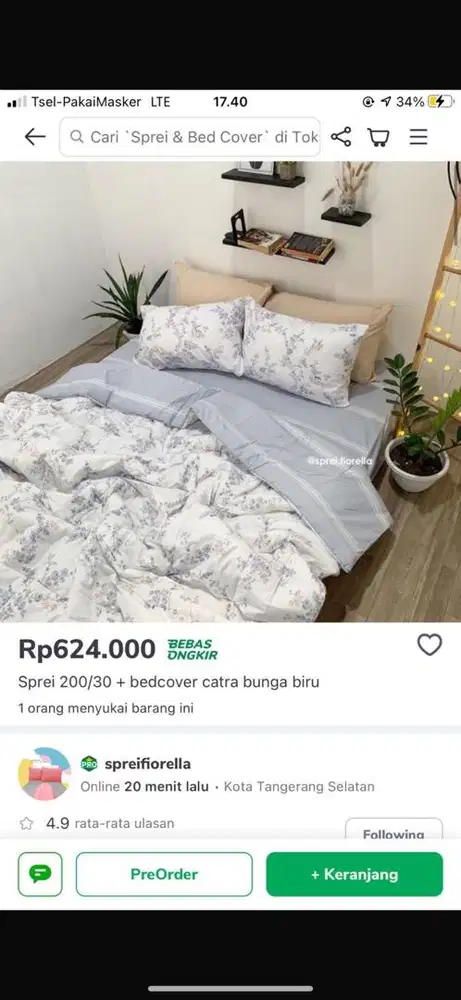 BEDCOVER +SPREI SET BARU 3 BULAN PEMAKAIAN