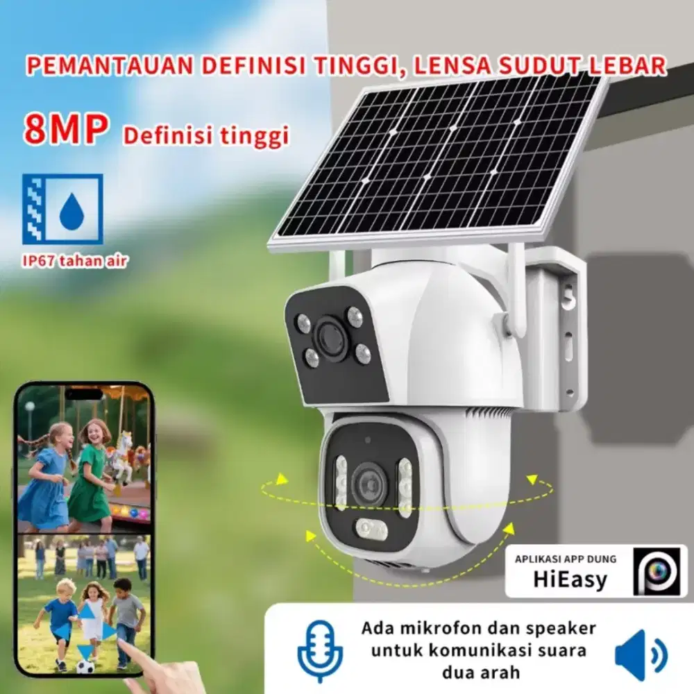 Cctv rumah 4g wifi tenaga surya dual kamera jernih