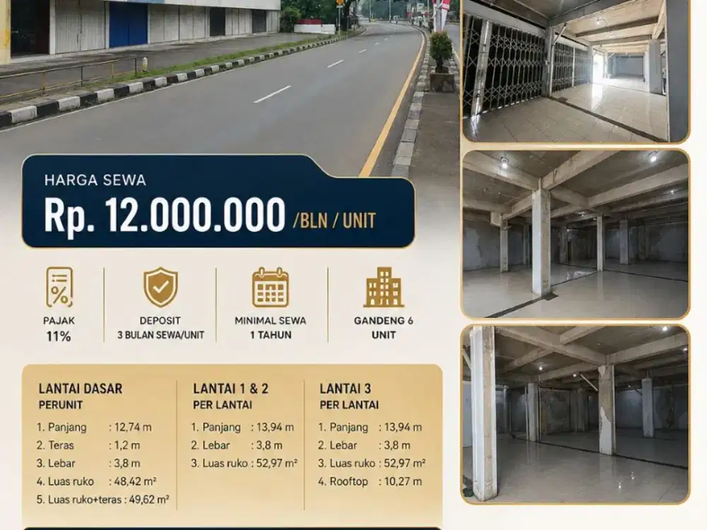 Disewakan ruko gandeng 6 lokasi pinggir jalan raya cibinong