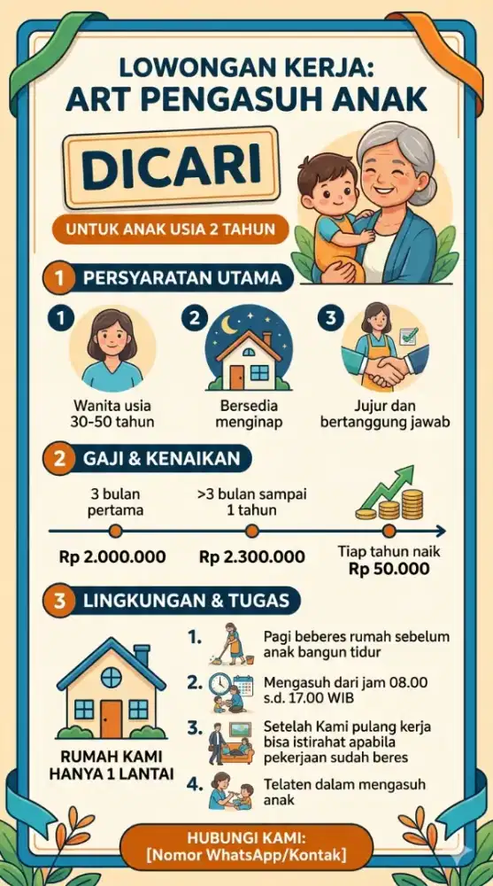 Dibutuhkan ART Pengasuh Anak