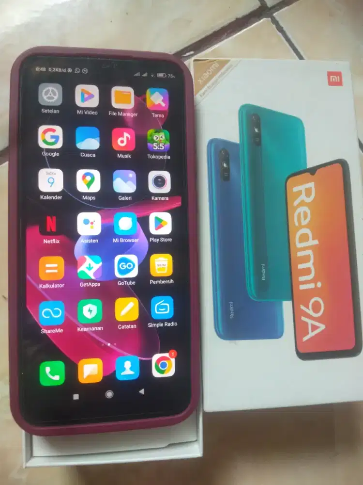 redmi 9A normal 3/32 bp+dus+silikon+TG+kabel data aja tinggal pake
