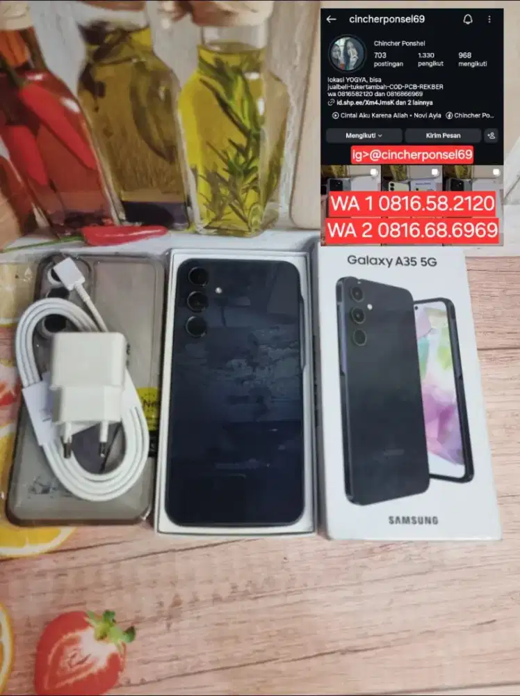Jual hp likeNEW Samsung A35 5g 8/256 fullset original Free ADAPTOR