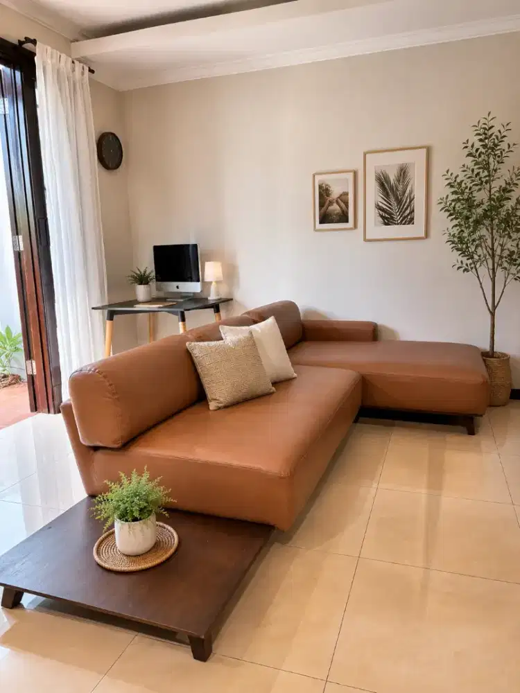 Sofa L Minimalis Modern Caramel Brown Informa
