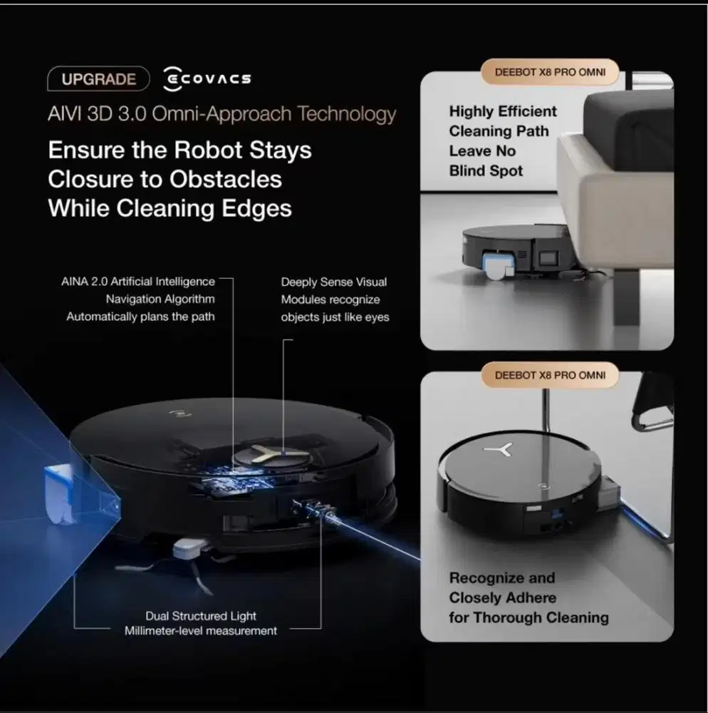 Ecovacs DEEBOT X8 PRO OMNI Robot Vacuum Cleaner Sapu Vacum Pel debu
