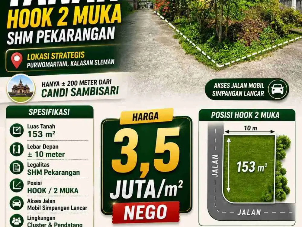 DIJUAL TANAH HOOK SHM PEKARANGAN DALAM CLUSTER PURWOMARTANI