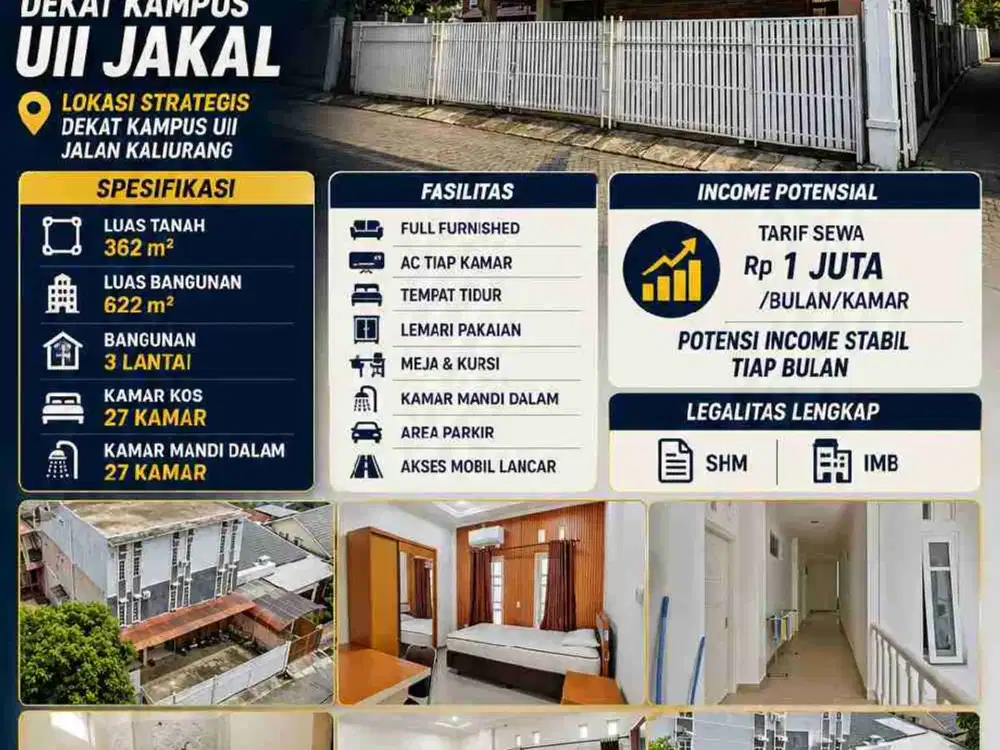 DIJUAL KOST EXCLUSIVE 27 KAMAR DEKAT KAMPUS UII JAKAL