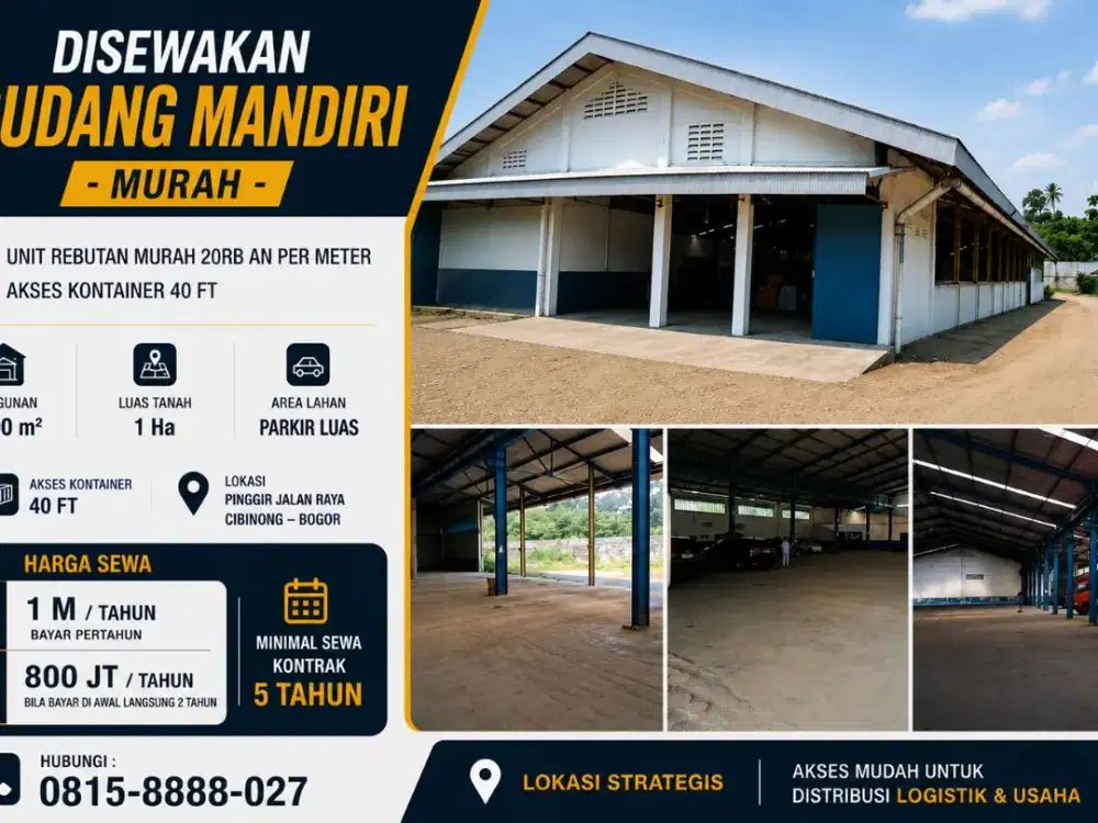 DISEWAKAN GUDANG MANDIRI LUAS 3200M2-CIBINONG BOGOR
