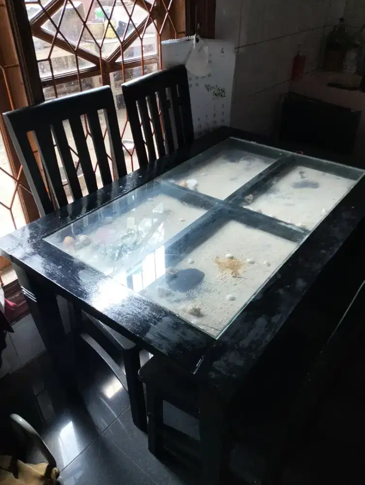 Meja makan kayu kursi 4