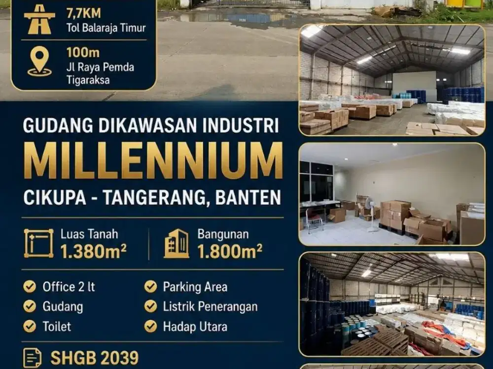 DIJUAL GUDANG DI KAWASAN INDUSTRI CIKUPA TANGERANG 1800M2