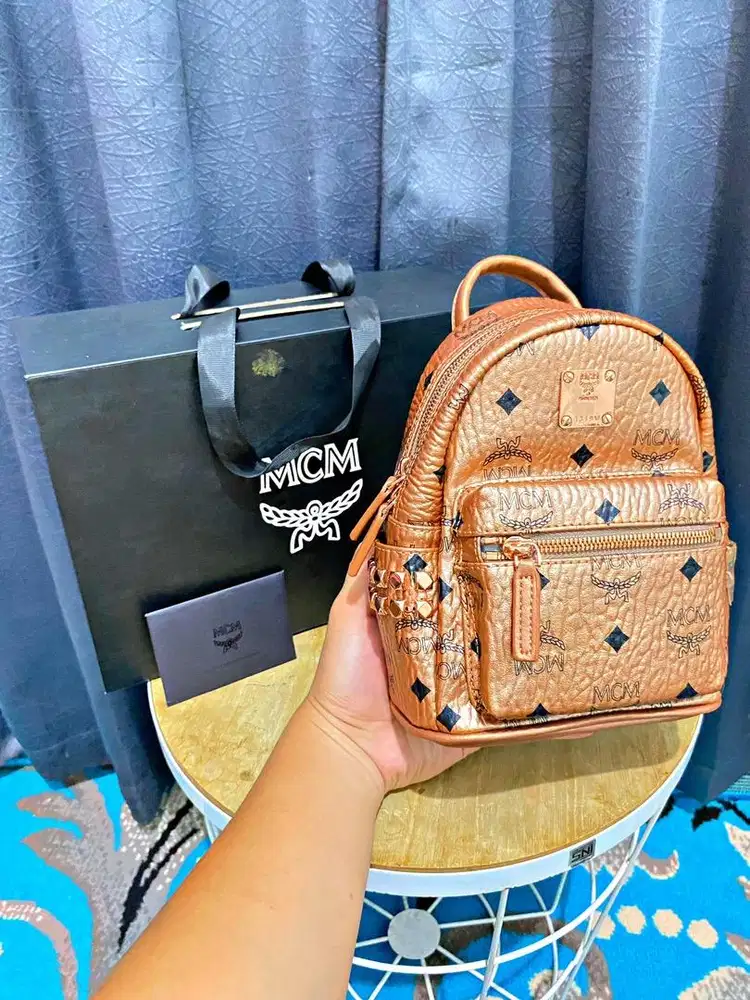 MCM Visetos Mini Rose Gold GHW Backpack Original