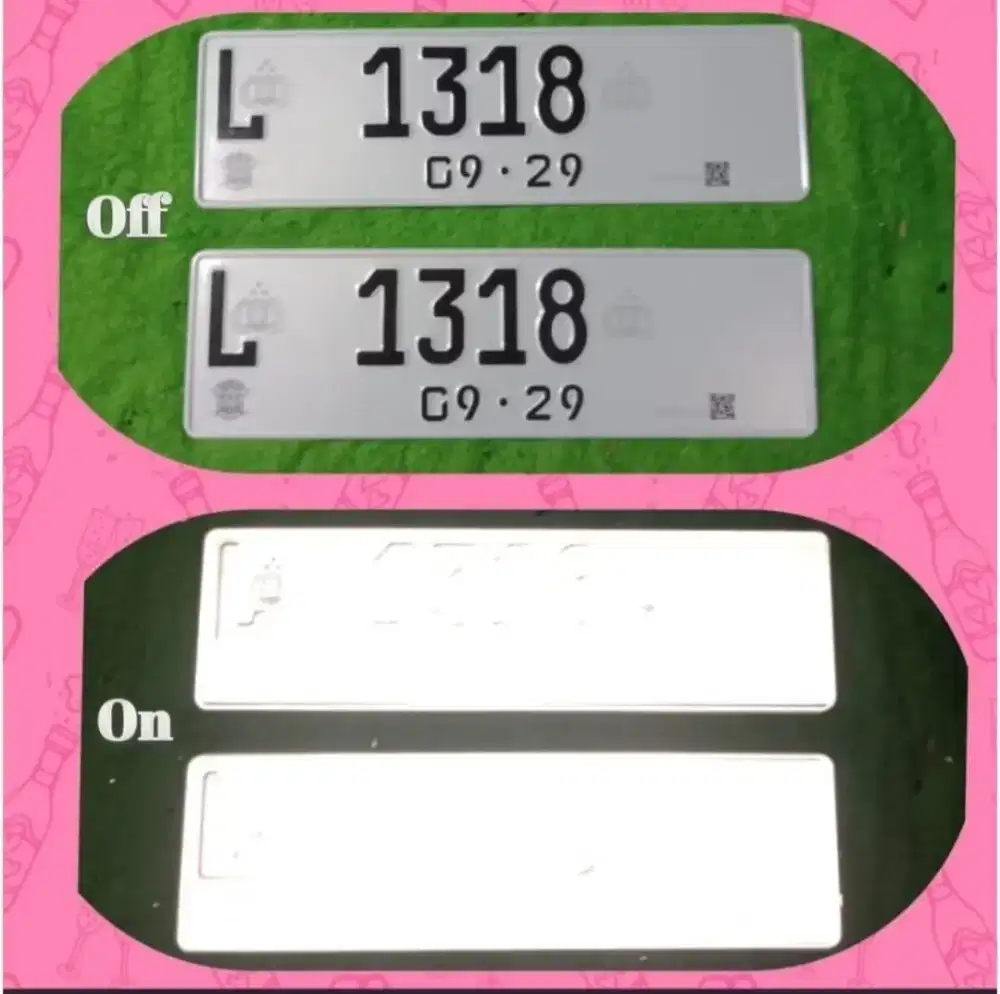 Plat mobil full reflektif putih barcode 2pcs