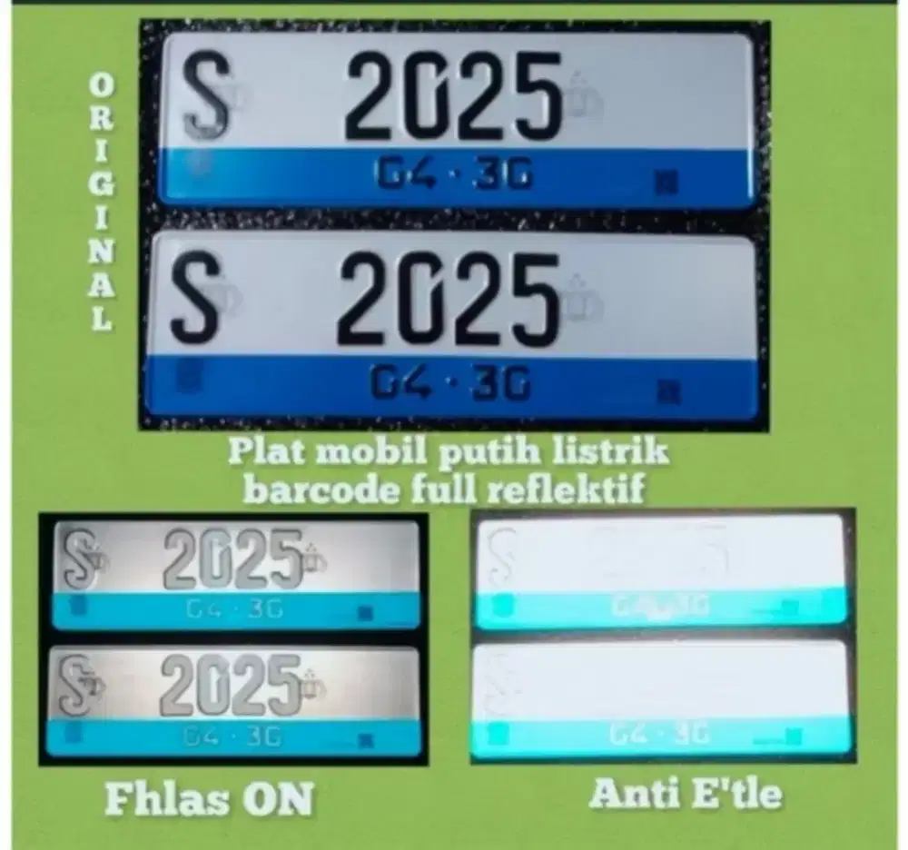 Costum plat mobil listrik full reflektif barcode blank 2pcs