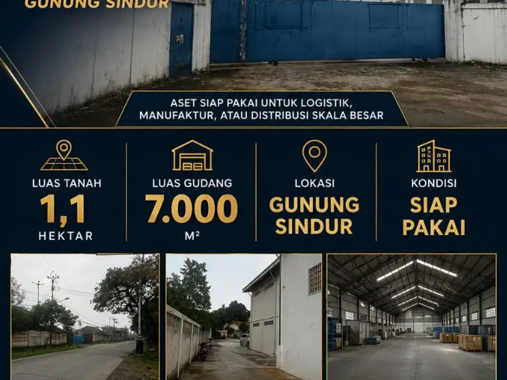 DIJUAL GUDANG INDUSTRI 7000M2-GUNUNG SINDUR-BOGOR-95M