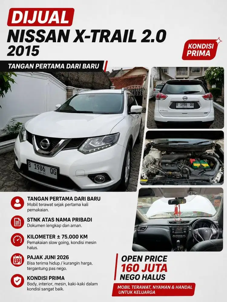 FOR SALE NISSAN XTRAIL 2.0 2015 PUTIH MULUS WARNA FAVORIT